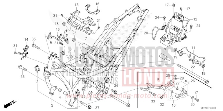 CARROSSERIE DE CHASSIS de NC750X "Méca" MAT PEARL GLARE WHITE (NHB54) 2025